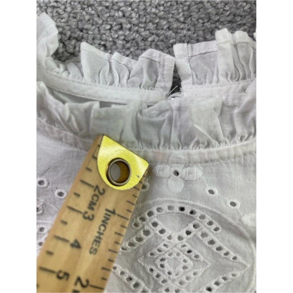 Madewell Embroidered Pintuck High-Neck Top Women’s Medium White Short Sleeve - Picture 7 of 9